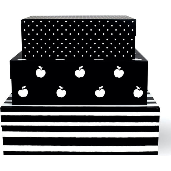 Decorative Storage Boxes with Lids, 3 Pack Sturdy Organizer Storage Bins, Includes Small Medium Large Pink Nesting Boxes with Magnetic Closure, Dots and Stripes