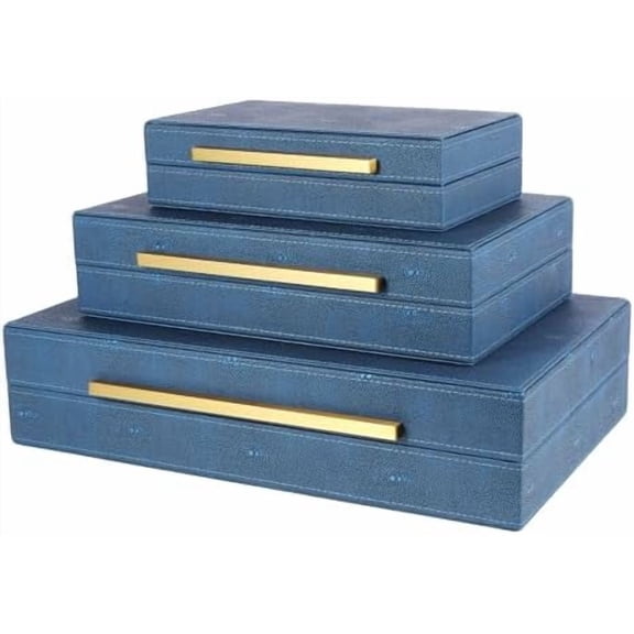 Decorative Storage Boxes with Lids, Decorative Boxes for Home Decor, Faux Shagreen Decorative Box for Stacking Jewelry, Photo, Memory, Storage Boxes, Set of 3 (Blue)
