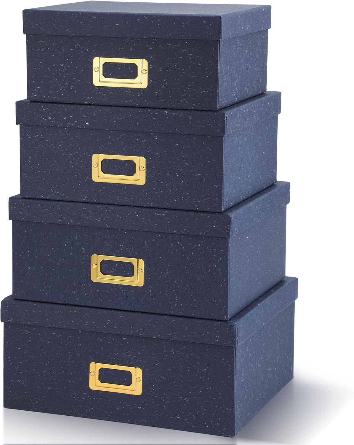 Decorative Storage Boxes with Lids, Kraft Paper Boxes with Gold Label Holders, Photo Memory Keepsakes Storage, Cardboard Organizers for Home Decor, Office Organizing (Blue)