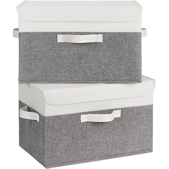 Decorative Storage Boxes with Lids – Set of 2 Beautiful Fluted Cardboard Organizer Bins for Your Home Bookshelf Decor to Safely Store Your Documents, Memory Box Items and Other Keepsakes in Style