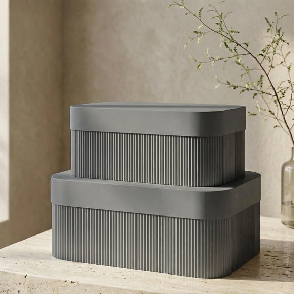 Container Box Warehouse Decorative Storage Boxes with Lids - Set of 2 Fluted Photo Organizer ...
