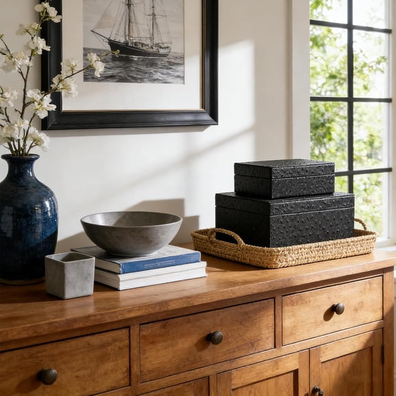 Decorative Storage Boxes Set of 2 Faux Leather Decorative Boxes with Lids Large Nesting Jewelry Boxes, Photo Memory Box Decor