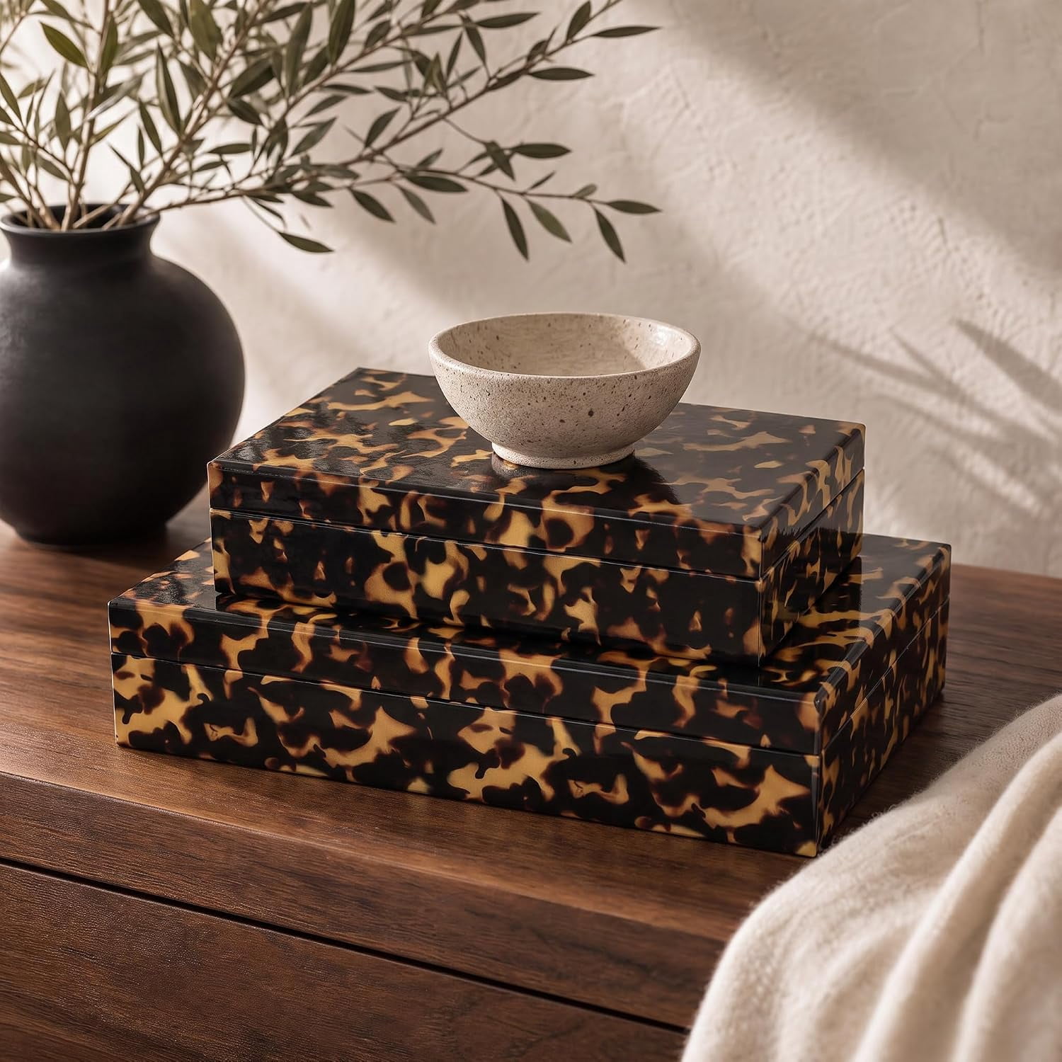Decorative Storage Boxes - Set of 2 Tortoise Shell Organizer Boxes ...