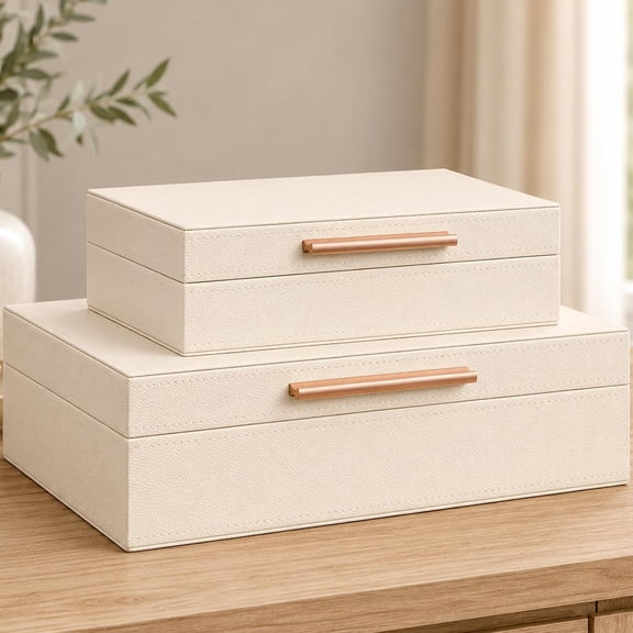Decorative Storage Boxes with Lids, 2 Pack, PU Leather Organizer Bins