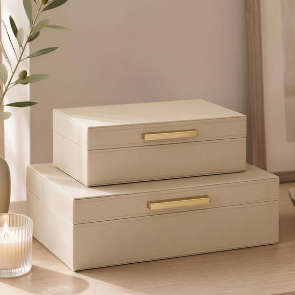 Decorative Storage Boxes with Lids - Set of 2 PU Leather Organizer Bins