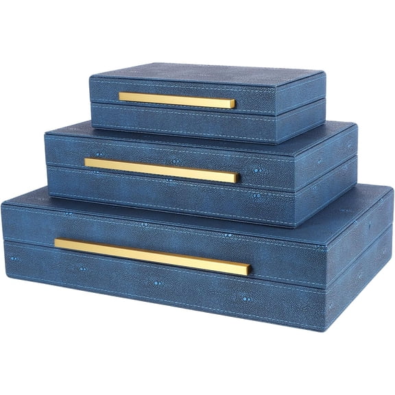 Decorative Storage Boxes with Lids Set of 3 Blue