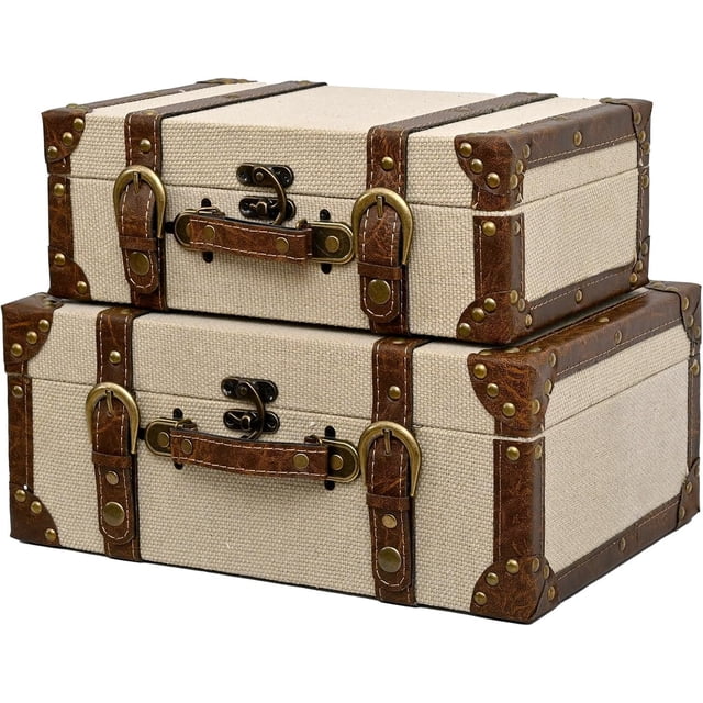 Decorative Storage Trunks Set Of 2, Linen Suitcase With Handles,14 ...