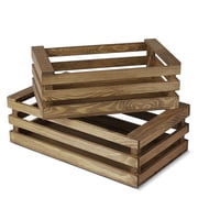 Decorative Storage Wooden Crates - Rustic Style Finish Vintage Wood Storage Crate Decorative Home Decor Display Tray Open Top Carrier Nesting Boxes with Handles - Set of 2 Rustic Style
