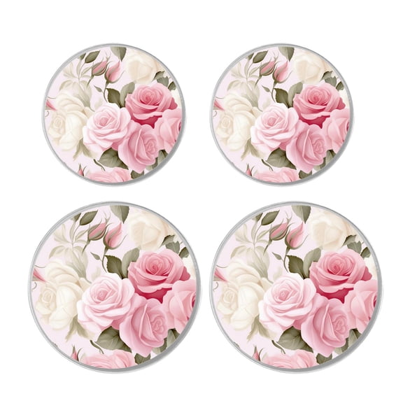 Decorative Stove Burner Covers 4 Pcs Metal Gas Stove Burner Cover 8Inch And 10Inch ,Pink Rose Flowers Floral elegant design