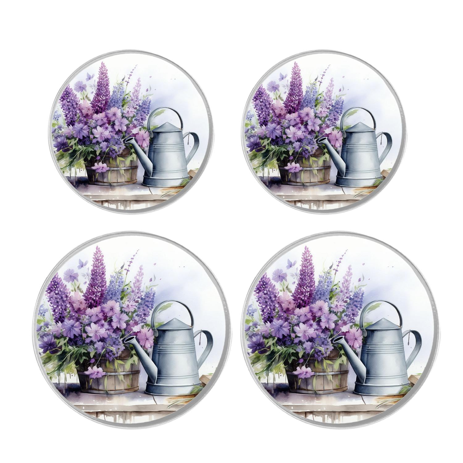 Decorative Stove Burner Covers 4 Pcs Metal Gas Stove Burner Cover 8Inch And 10Inch ,Spring Flowers Lavender White Wood Painting