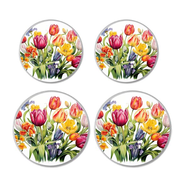 Decorative Stove Burner Covers 4 Pcs Metal Gas Stove Burner Cover 8Inch And 10Inch ,Spring Red Tulip Flower Exquisite