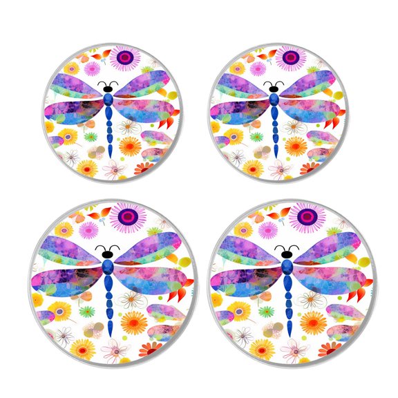 Decorative Stove Burner Covers 4 Pcs Metal Gas Stove Burner Cover 8Inch And 10Inch ,colorful flying dragonflies Lovely Design