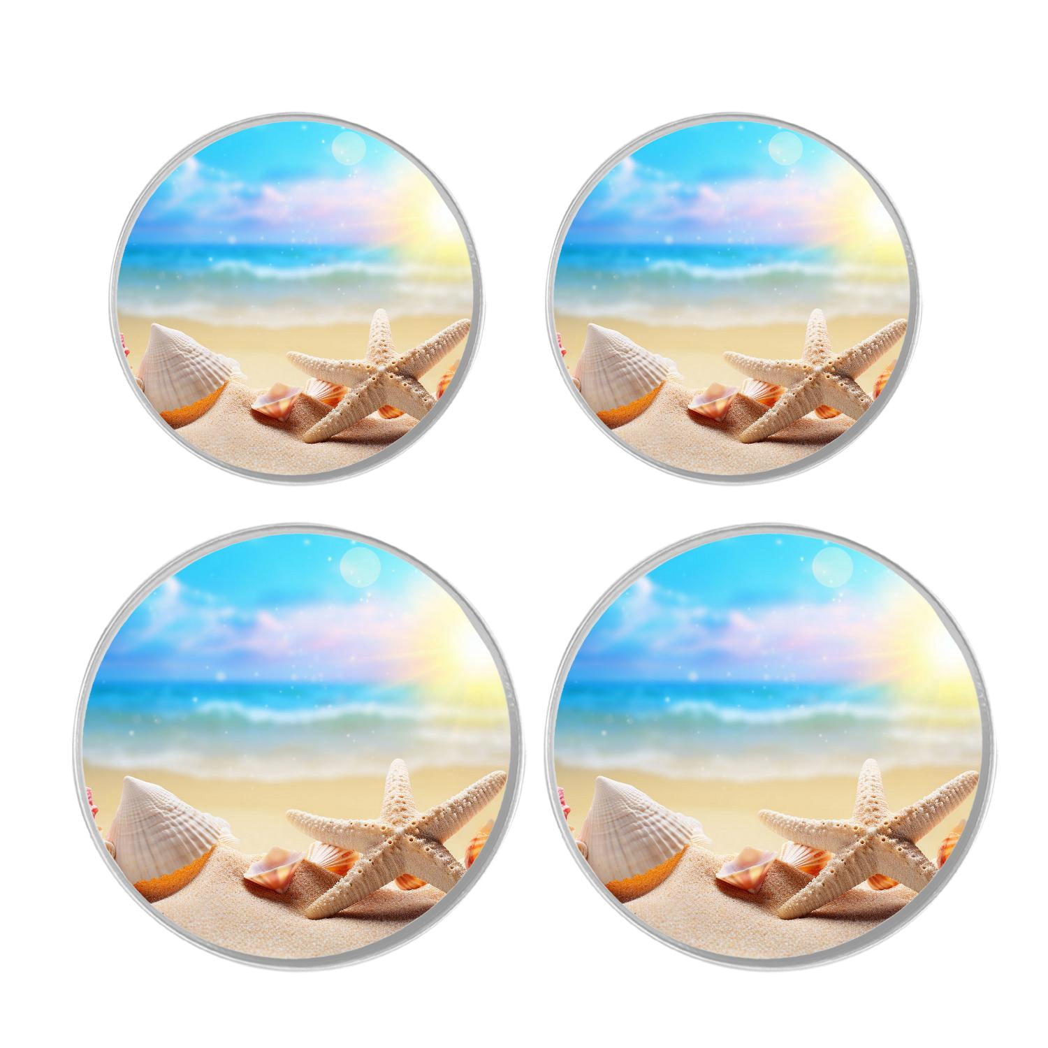 Decorative Stove Burner Covers 4 Pcs Metal Gas Stove Burner Cover 8Inch And 10Inch ,seashell starfish beach landscape Beautiful Pattern