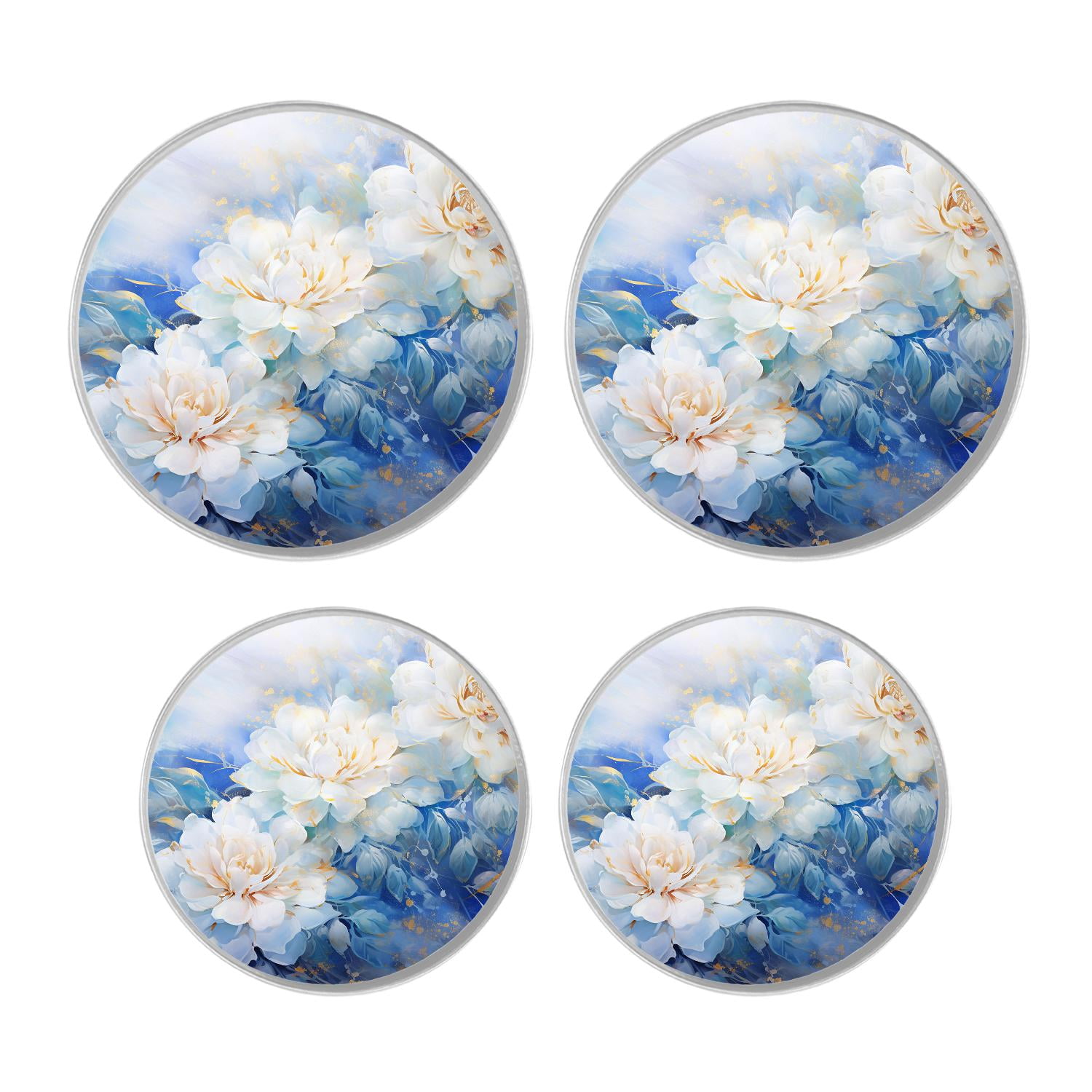Decorative Stove Burner Covers 4 Pcs Metal Round Stove Burner Covers 8Inch And 10Inch for Home Decor Cooktop Decorative ,Blue Flowers in A Bouquet floral style