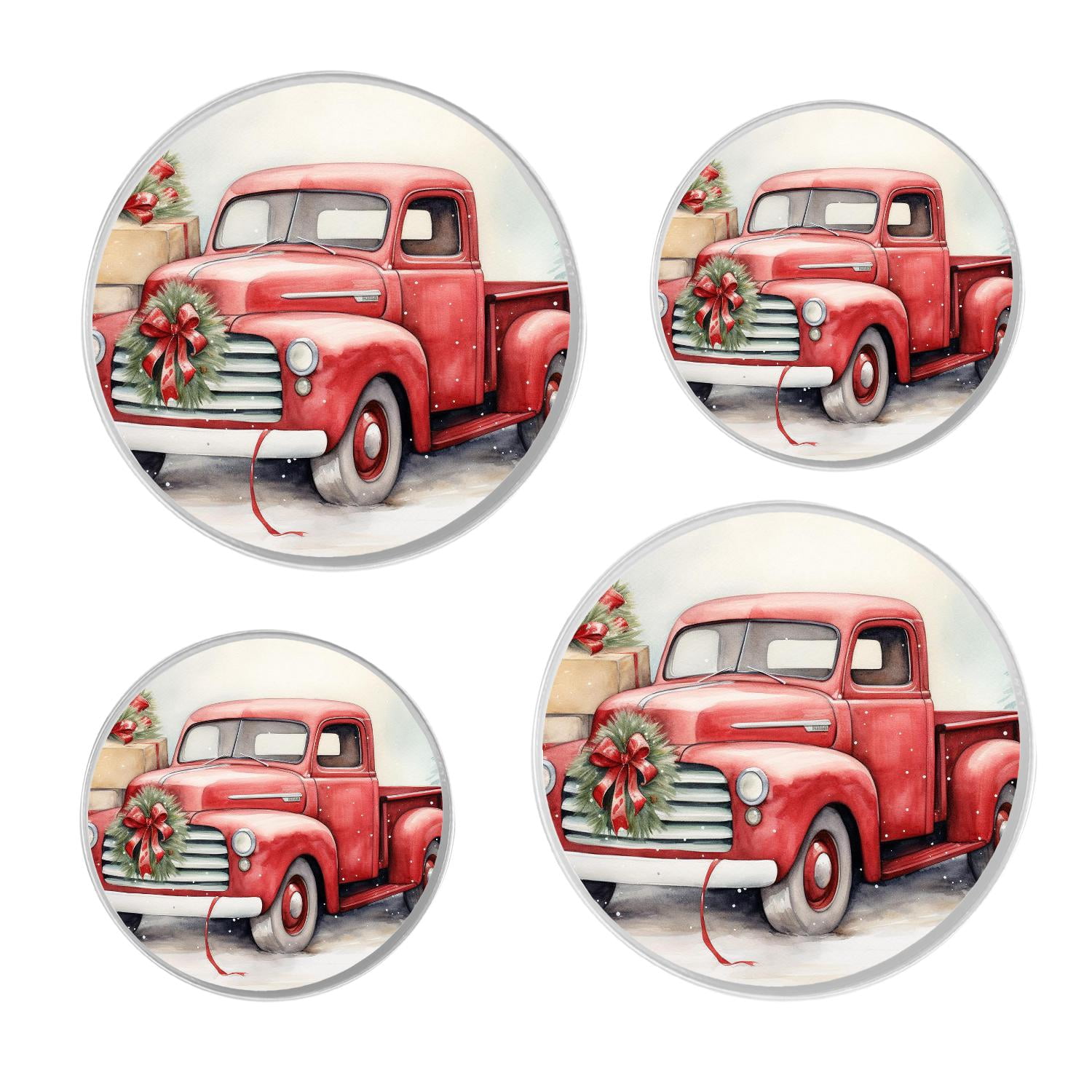 Decorative Stove Burner Covers 4 Pcs Metal Round Stove Burner Covers 8Inch And 10Inch for Home Decor Cooktop Decorative ,Blue Wooden Christmas Truck Poinsettia beautiful