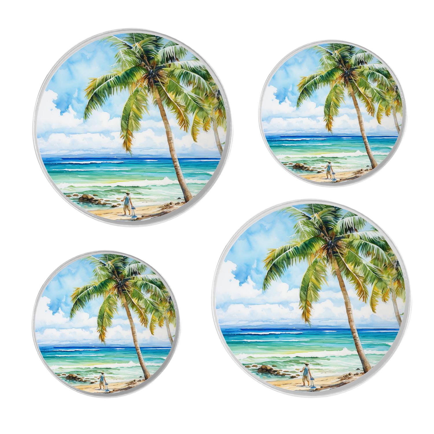 Decorative Stove Burner Covers 4 Pcs Metal Round Stove Burner Covers 8Inch And 10Inch for Home Decor Cooktop Decorative ,Ocean Beach Palm Tree Oil Painting colorful