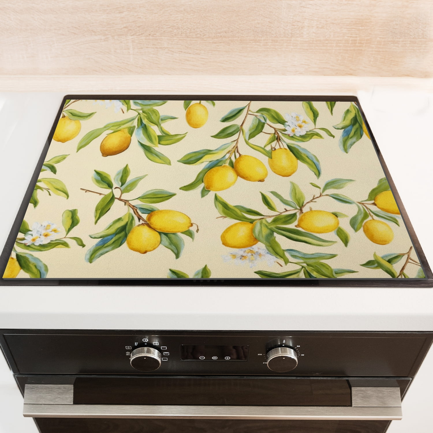 Decorative Stove Covers, Rustic Lemon Print, Heat Resistant Ceramic Cooktop Cover, Glass Induction Cooktop Protector mat, Non-slip Foldable Decoration pad for Kitchen RV (28×20 Inch)