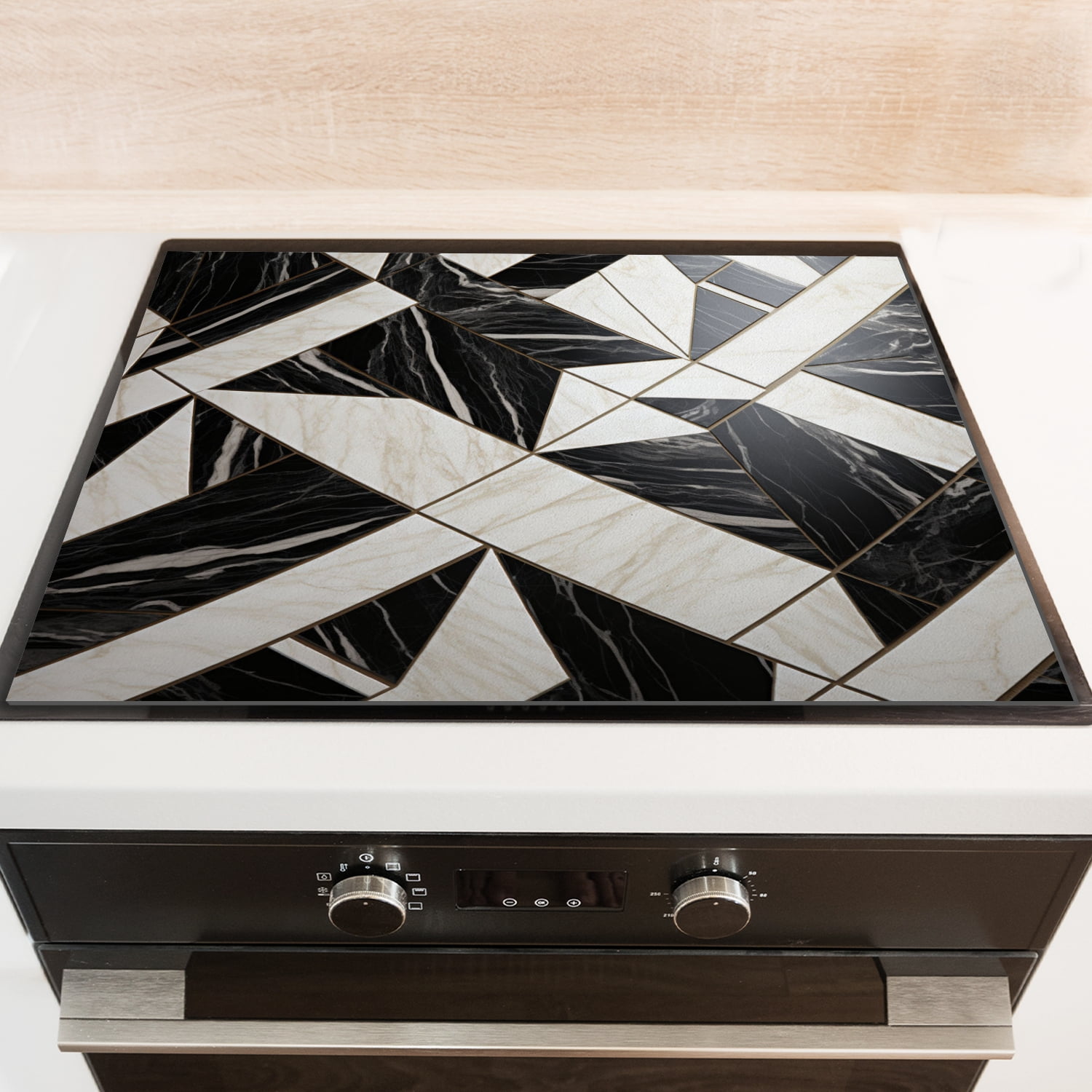 Decorative Stove Top Covers, Abstract Geometric Art Marble Print Flat Stove Top Cover, Black and White Square Foldable Waterproof Mat for Kitchen RV (28×20 Inch)