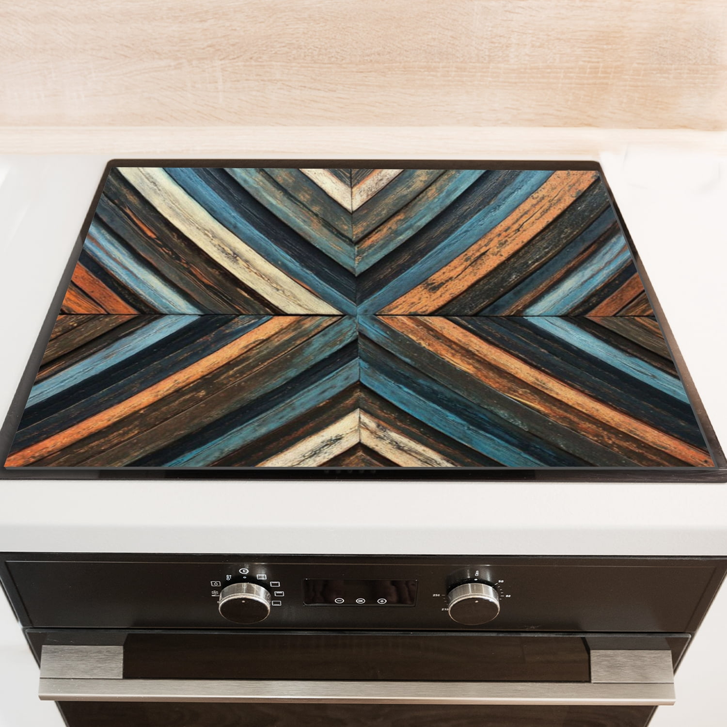 Decorative Stove Top Covers, Colorful Wooden Planks in Herringbone Design Print Diatomite Non-slip Countertop Protector Mat, Multifunctional Kitchen Decor Pad for Kitchen RV (28×20 Inch)