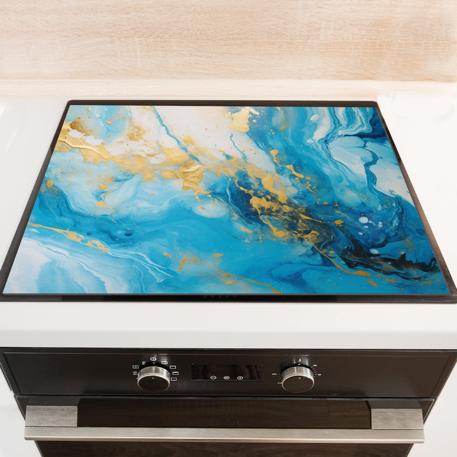 Decorative Stove Top Covers for Electric Stove, Gold Blue Marble Print Anti-slip Stovetop Cover Mat, Modern Decor Foldable Pad for Kitchen RV (28×20 Inch)
