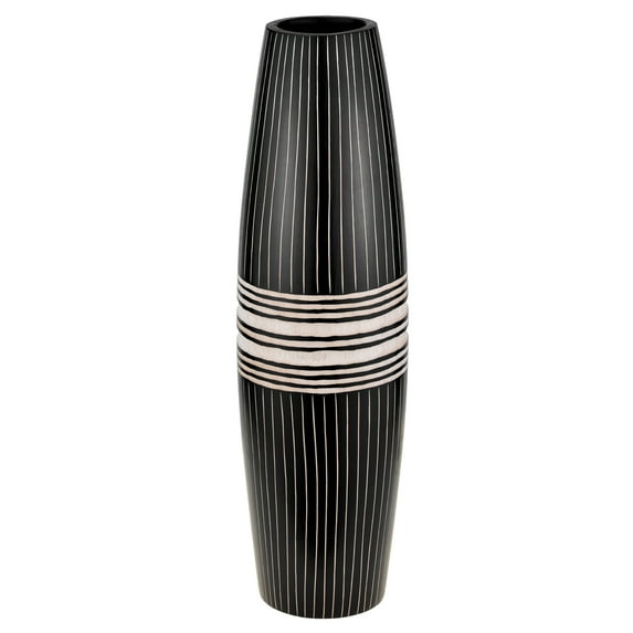 Decorative Stripes Black Rounded 14-inch Natural Mango Tree Wood Vase