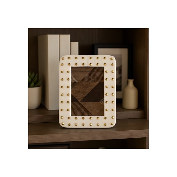 Decorative Studded Border Picture Frame for Home Decor - Modern Accent for Wall Decor or Tabletop Centerpiece - Chic Photo Frame for Bedroom, Hallway, or Dorm Decorations - 8", Ivory & Gold