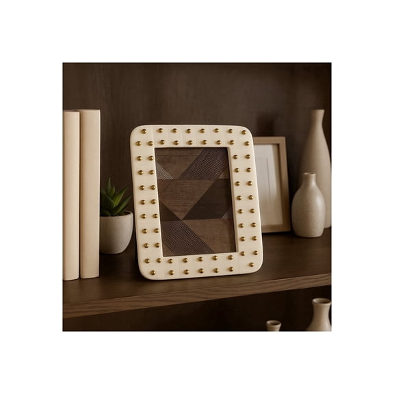 Decorative Studded Border Picture Frame for Home Decor - Modern Accent for Wall Decor or Tabletop Centerpiece - Chic Photo Frame for Bedroom, Hallway, or Dorm Decorations - 9", Ivory & Gold