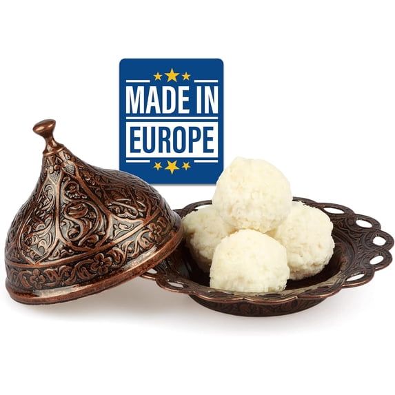 Decorative Sugar Bowl with Lid, Turkish Delight Container, Antique Ottoman Design Serving Dish with Dome, Food Grade Metallic Mini Candy Holder for Gift, Home and Kitchen (Copper)