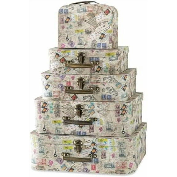 Decorative Suitcase Storage Boxes with Handle, Set of 5 Cardboard Vintage Suitcases and Travel Dcor, Paperboard Luggage Props, Travel-Themed Plane Party Decoration$$Home Decor, Kitchen, & Other