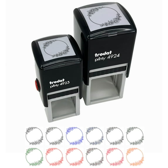 Decorative Summer Daisy Flowers Wreath Self-Inking Rubber Stamp Ink Stamper - Fuchsia Ink - Small 1 Inch