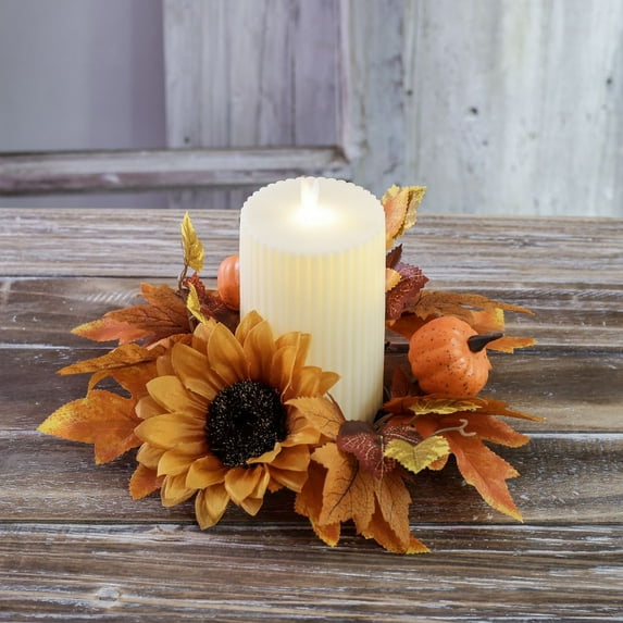 Decorative Sunflower Candle Holder Ring for Party Decor, Multicolor Artificial Flowers, 25x25 cm Size, Festive Table Accent