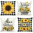 thumbnail image 1 of Decorative Sunflower Pillow Cover Yellow Black Buffalo Plaid Throw Pillow Cover 16x16 Set of 4 Linen Farmhouse Sunflower Decor for Home Outdoor Sofa Couch, Fall Flower Pillow case (no Insert), 1 of 6