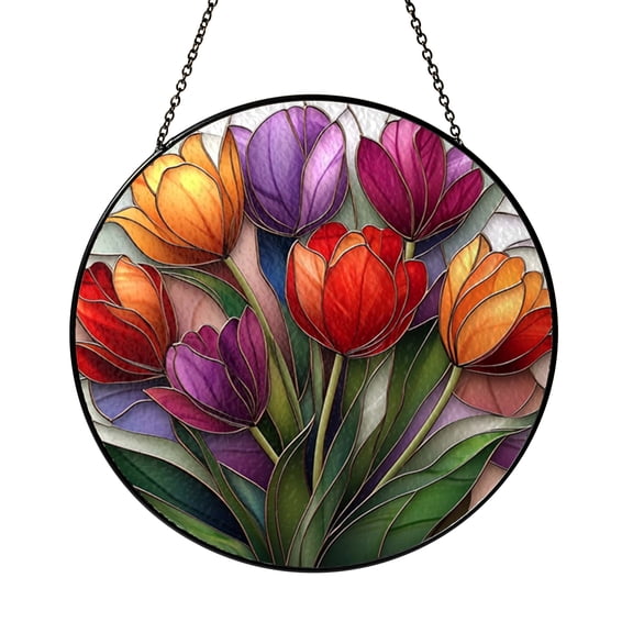 Decorative Sunset Ocean Wave Stained Glass Panel – Round Window Art