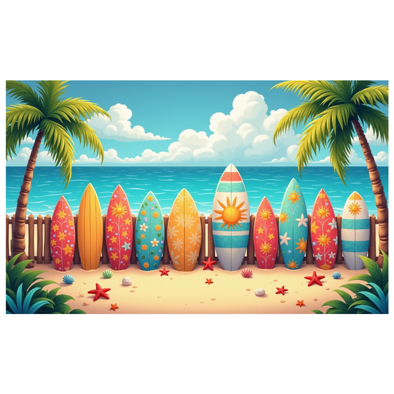 Decorative Surfboard Summer Beach Photography Background Exotic Vacation Tropical Banner for Beach Party Holiday Event Indoor Decoration