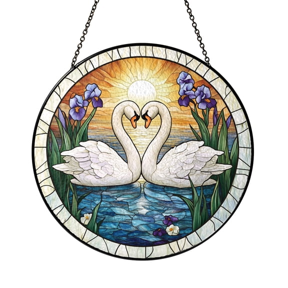 Decorative Swan Glass Style Window Art – Water Scene