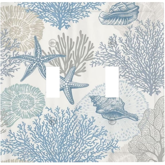 Decorative Switch Plate Covers Boho Coral Starfish Seashell 2 Gang Double Toggle Light Switch Cover Sea Life Electric Wall Plate Dual Device Electrical Faceplate for Bedroom Living Room Decor