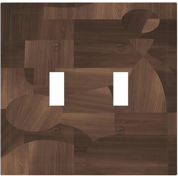 Decorative Switch Plate Covers Geometric Wood Brown Pattern 2 Gang Double Toggle Outlet Light Switch Cover Light Switch Cover Plate Outlet Light Switch Cover For Farmhouse Kitchen Decor