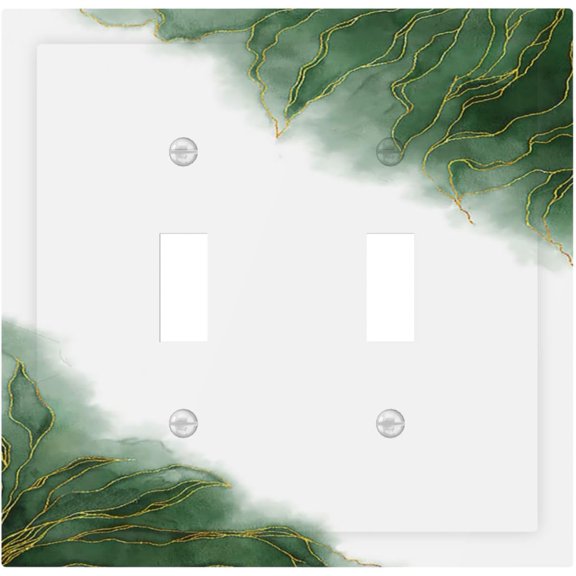 Decorative Switch Plate Covers Green Gold Marble Leaf 2 Gang Double Toggle Light Switch Cover Plate Outlet Light Switch Cover Outlet Light Switch Cover for living Room Home Decor