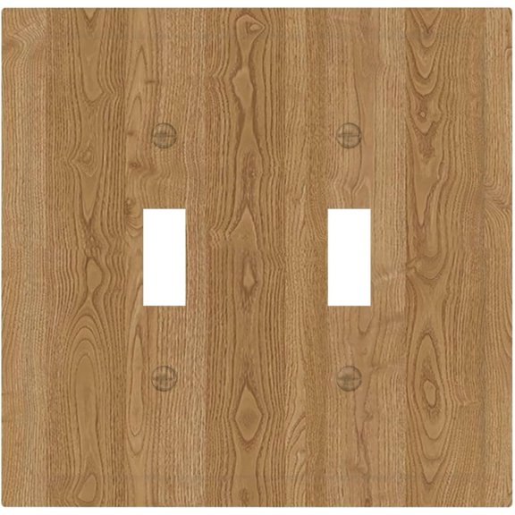 Decorative Switch Plate Covers Light Oak Wood Grain 2 Gang Double Toggle Light Switch Cover Plate Outlet Light Switch Cover Outlet Light Switch Cover for Farmhouse Cabin Decor(Plastic)