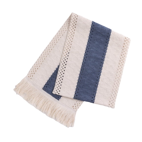 Decorative Table Banner for Home & Party Use Boho Navy Macrame Table Runner with Tassels Farmhouse Style Decorating Accessory for Weddings Bridal Showers and Dining, 72.05Ã11. inch, Blue