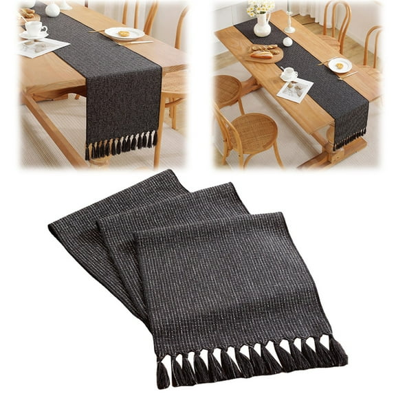 Decorative Table Banner,Rustic Table Runner With Tassels Farmhouse Halloween Table Runners Long For Holiday Wedding And Dining Table Decor Black