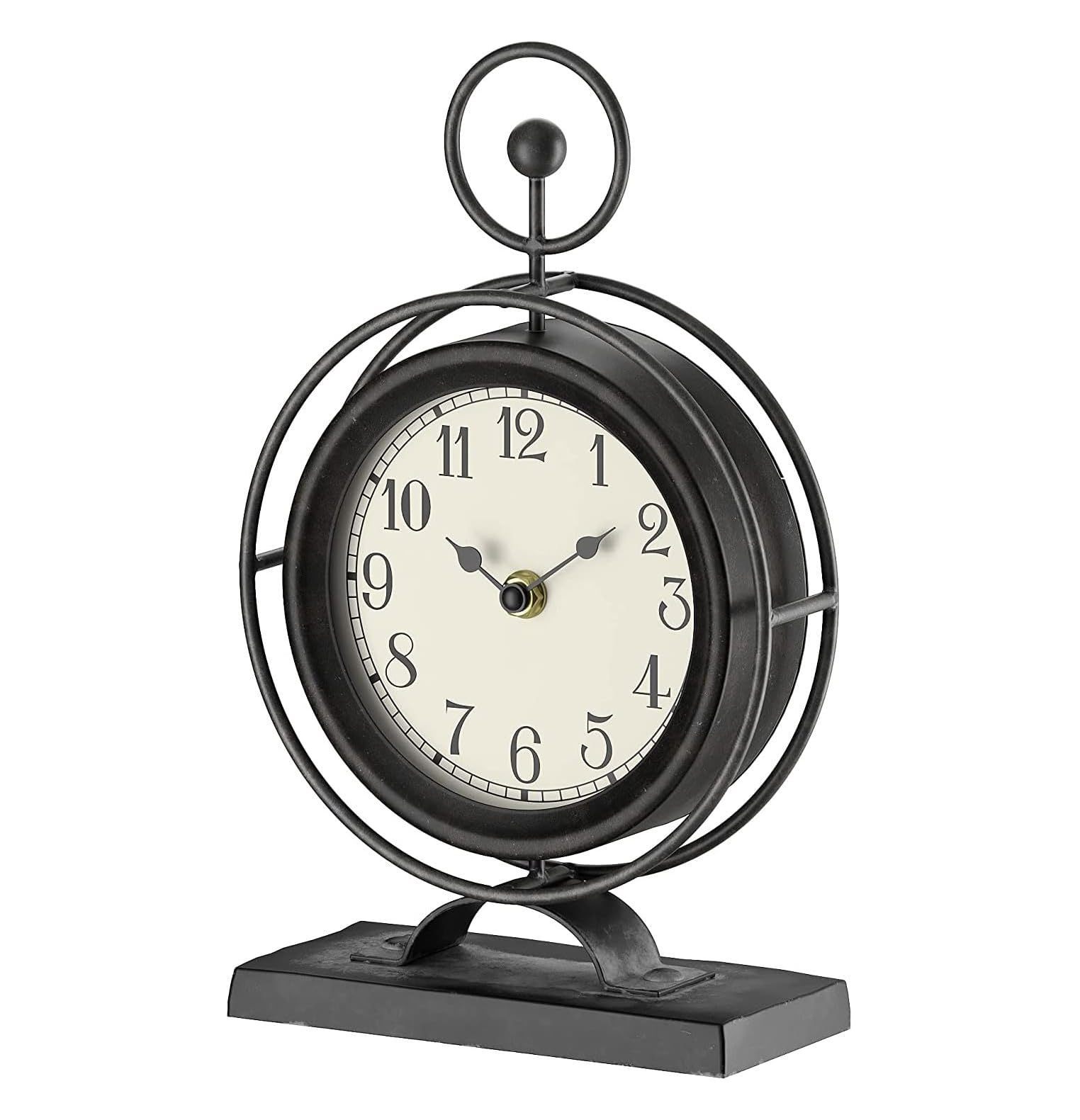 Decorative Table Clock for Living Room Decor, Small Vintage Metal Desk