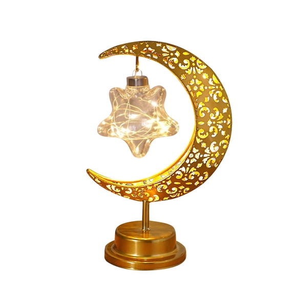 Decorative Table Lamp, Battery Powered Ramadan Desk Lamp Decorations Crescent Table Light Lunar Star Moon Lantern for Bedside Nightstand Desktop Room Party, Eid Mubarak Decor, Warm Light