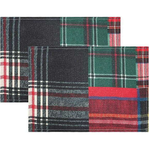 Decorative Table Placemats Christmas Checkered Tartan Placemats Set of 2 Linen Red and Green Buffalo Plaid Xmas Winter Holiday Kitchen Christmas Mats for Table Decor Country 12 x 18 Inch
