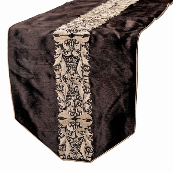 Decorative Table Runner, Luxury Silk with Embroidery Brown Silk 14 x 36 inch long, Wedding Decor Table Linen Modern Table Runner - Maahru