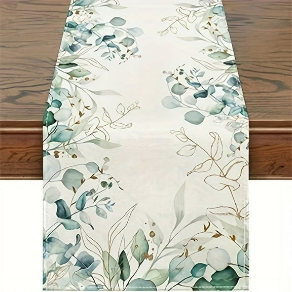 Decorative Table Runner, Watercolor Floral Design, Sage Green and White，Family Holiday Gathering Table Decoration Cloth, 13*72in