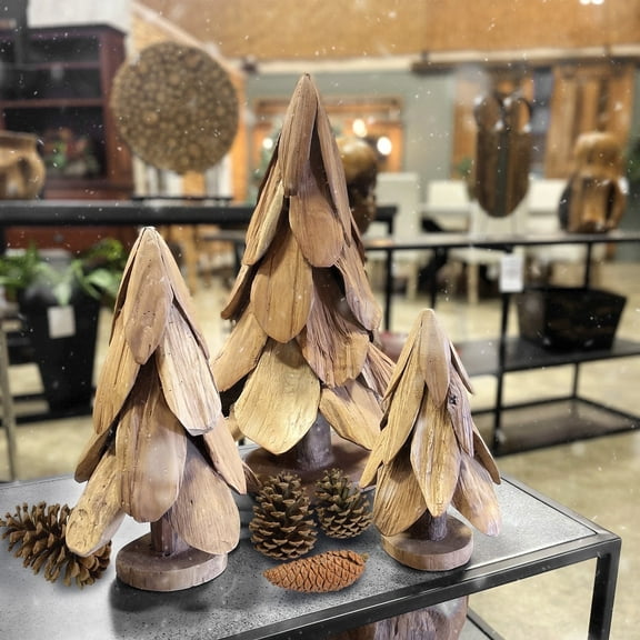 Decorative Table Top Pine Tree Sculptures - Set of 3