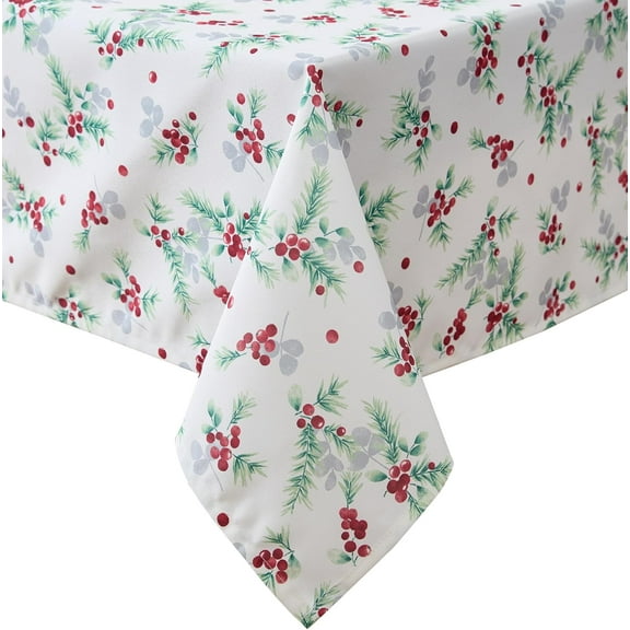 Decorative Tablecloth, Wrinkle and Stain Resistant, Spillproof Water Repellent, Easy Care Washable Polyester Fabric for Dining, Kitchen, Holiday and Party, 70" Round, Holly Berry