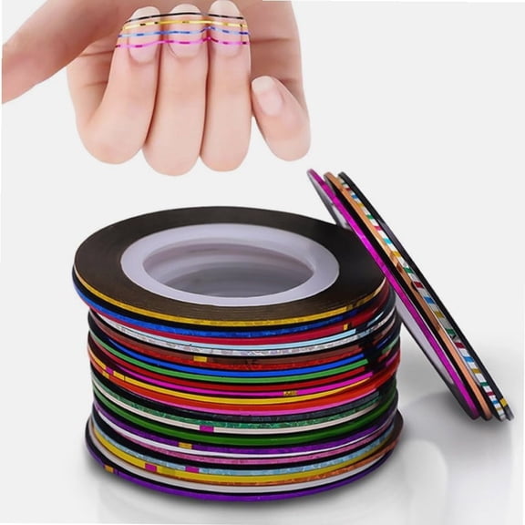 Decorative Tape 42pcs Nail Striping Tape 32 Color Assorted Shiny Nail Art Decor Nail Art Tips Decor Adhesive Sticker Nail Sticker for Home Salon Rubber Tape Adhesive Back