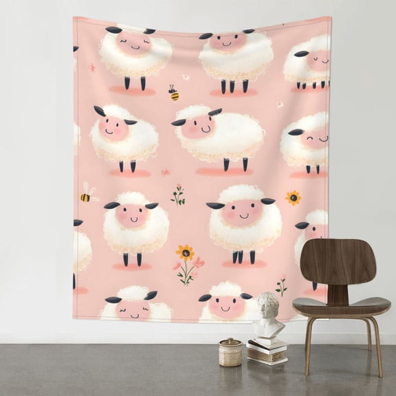 Decorative Tapestries 60x51in Wall Wall Hanging Unmarked Peg Hook For Picnic Cloth Porch Hanging Tablecloth Bedspread Cartoon Sheep